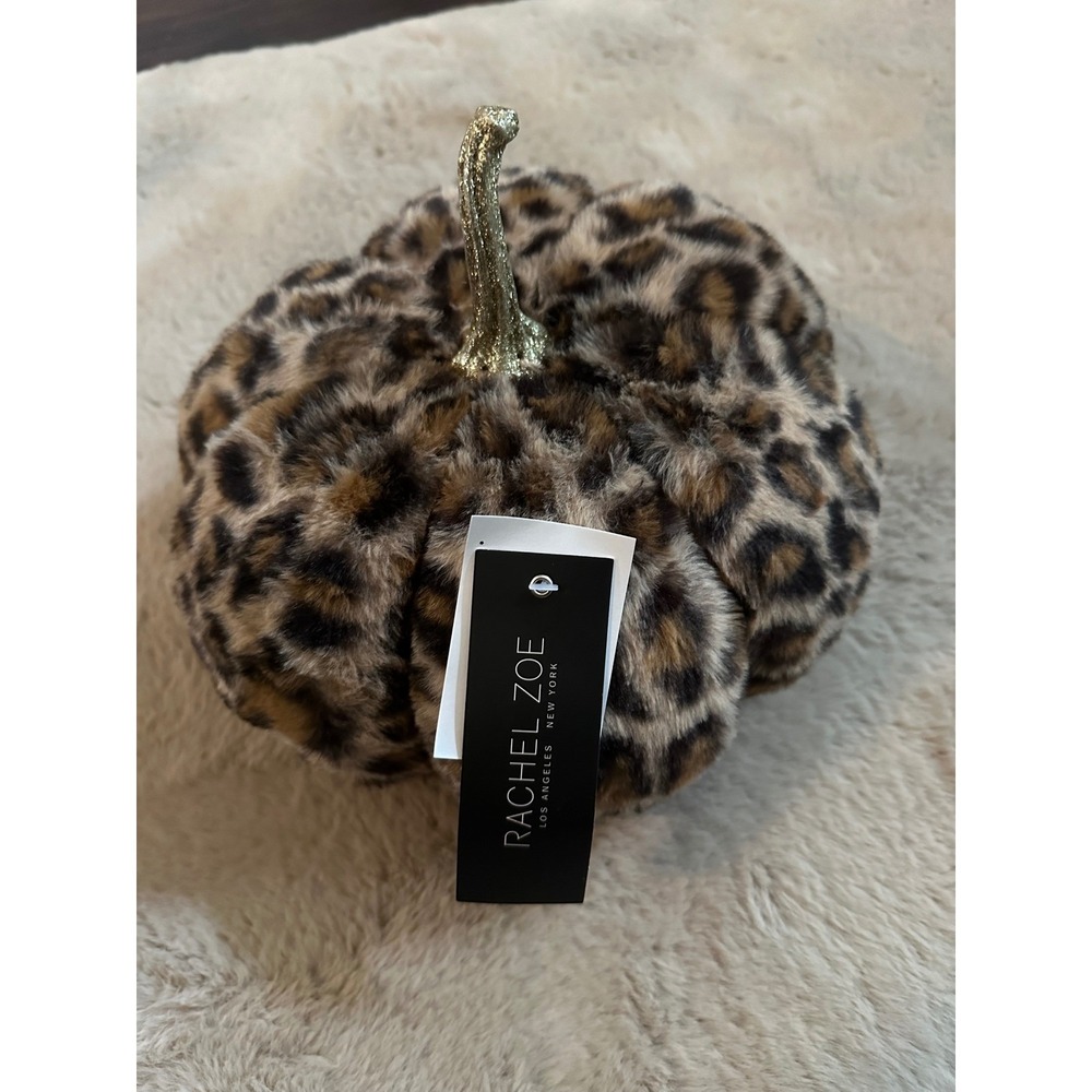 Rachel Zoe Faux Fur Leopard Print Pumpkin Gold Glitter Stem Fall Decor NWT - Picture 3 of 3